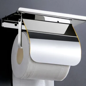 Porte-papier toilette en acier inoxydable chromé.