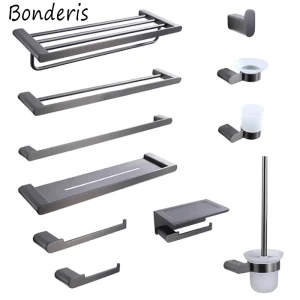 Double porte-serviettes de bain gris Accessoires de salle de bain.