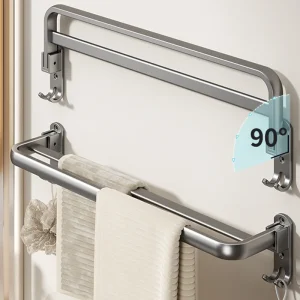 Porte-serviettes pliant non perforé en aluminium pour toilettes.