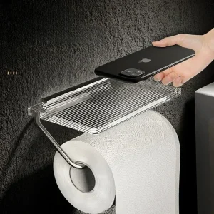 Porte papier toilette de luxe en acrylique sans perforation pour salle de bain