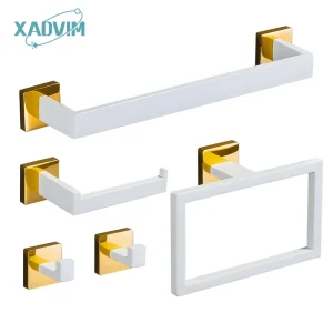 Ensemble d'accessoires de salle de bain en or blanc, en acier inoxydable 304.